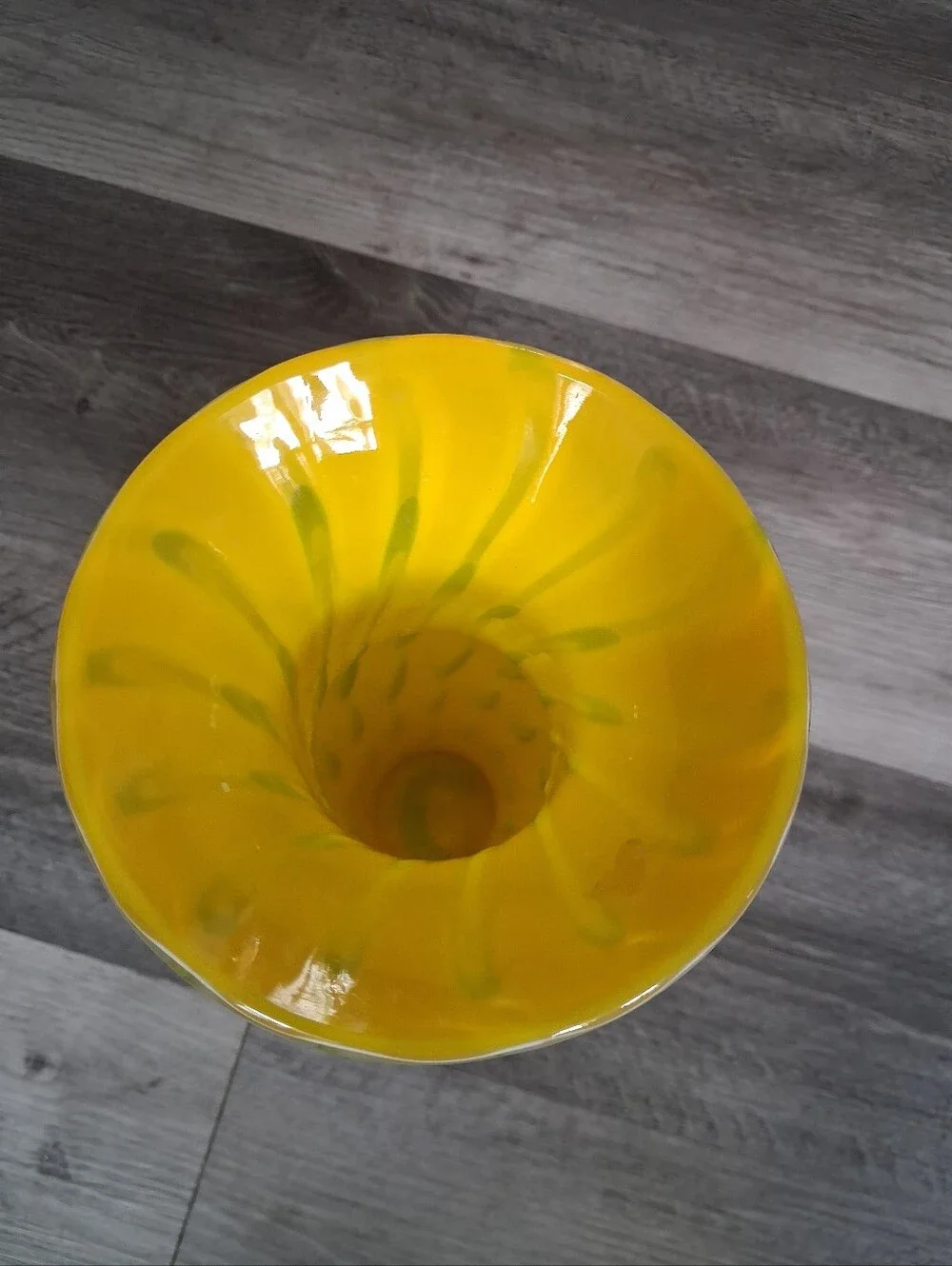 Hand-Blown Yellow and Green Decorative Glass Vase